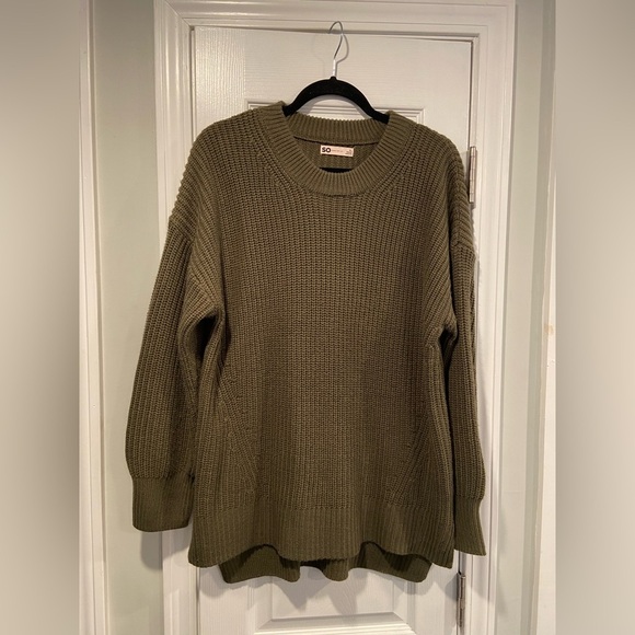 SO Size XL Army Green Ribbed Knit Long Sleeve Crew Neck Sweater Oversized - Picture 1 of 11